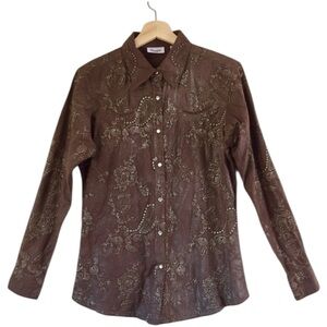 Wrangler NWT Silver Embroidered Brown Western Top